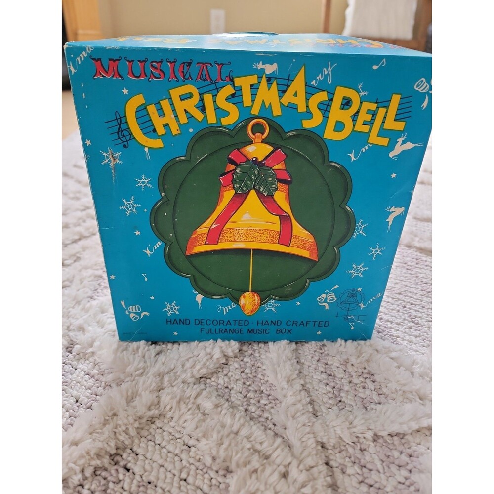 Vintage Pull String Japan Musical Cathedral Christmas Bell 8-3/4" W/Box Working